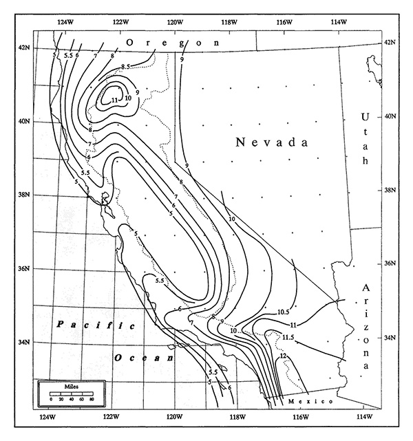 1-h 1-mi<sup>2</sup> local-storm PMP index map for California 