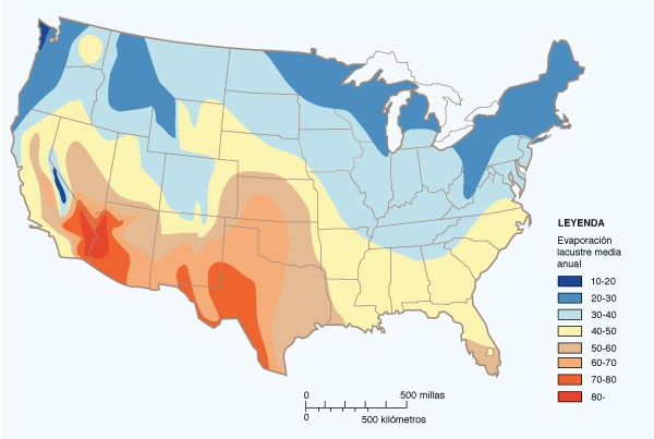 mean annual lake evaporation in the United States