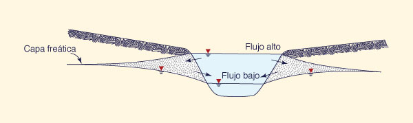 Hydraulically connected stream and water table.