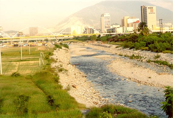 View of Rio Santa Catarina, showing right bank (on the left) with soccer
fields and swap meet (in the background