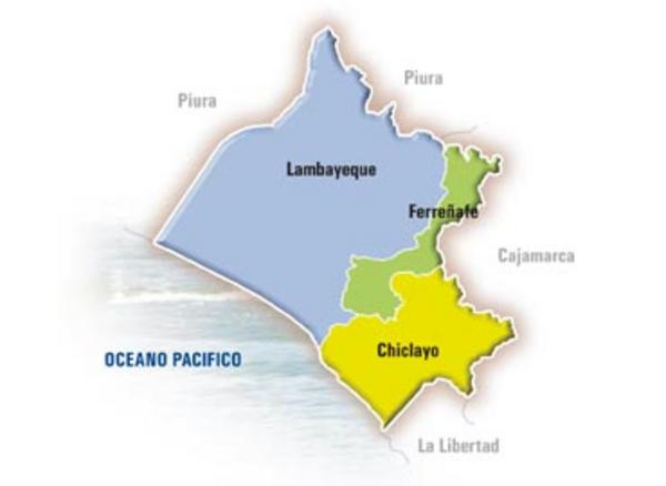Mapa del departamento de Lambayeque, Per.